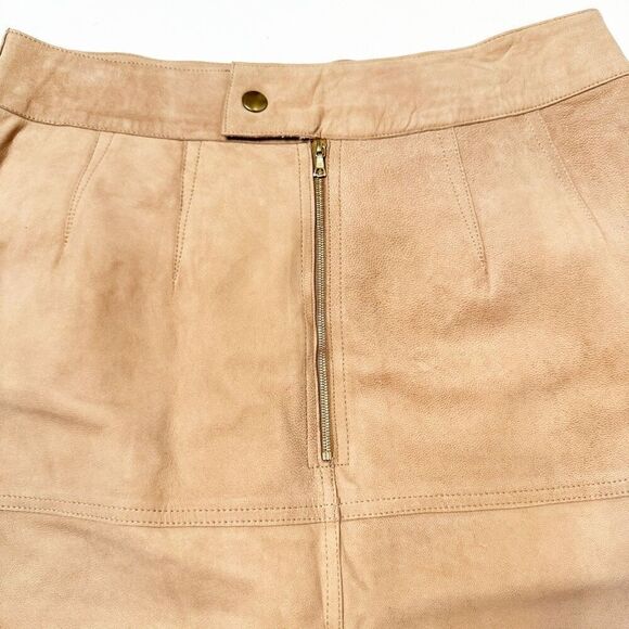 Emma Cook Camel Tan Knee Length 100% Genuine Suede Leather Skirt Womens Size S/M - Picture 5 of 8